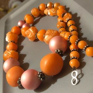 Long Pink & Orange Carved Celluloid? Necklace
